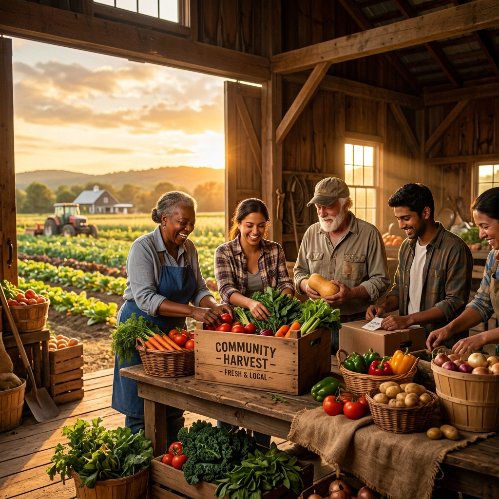 Local farmers packing food boxes